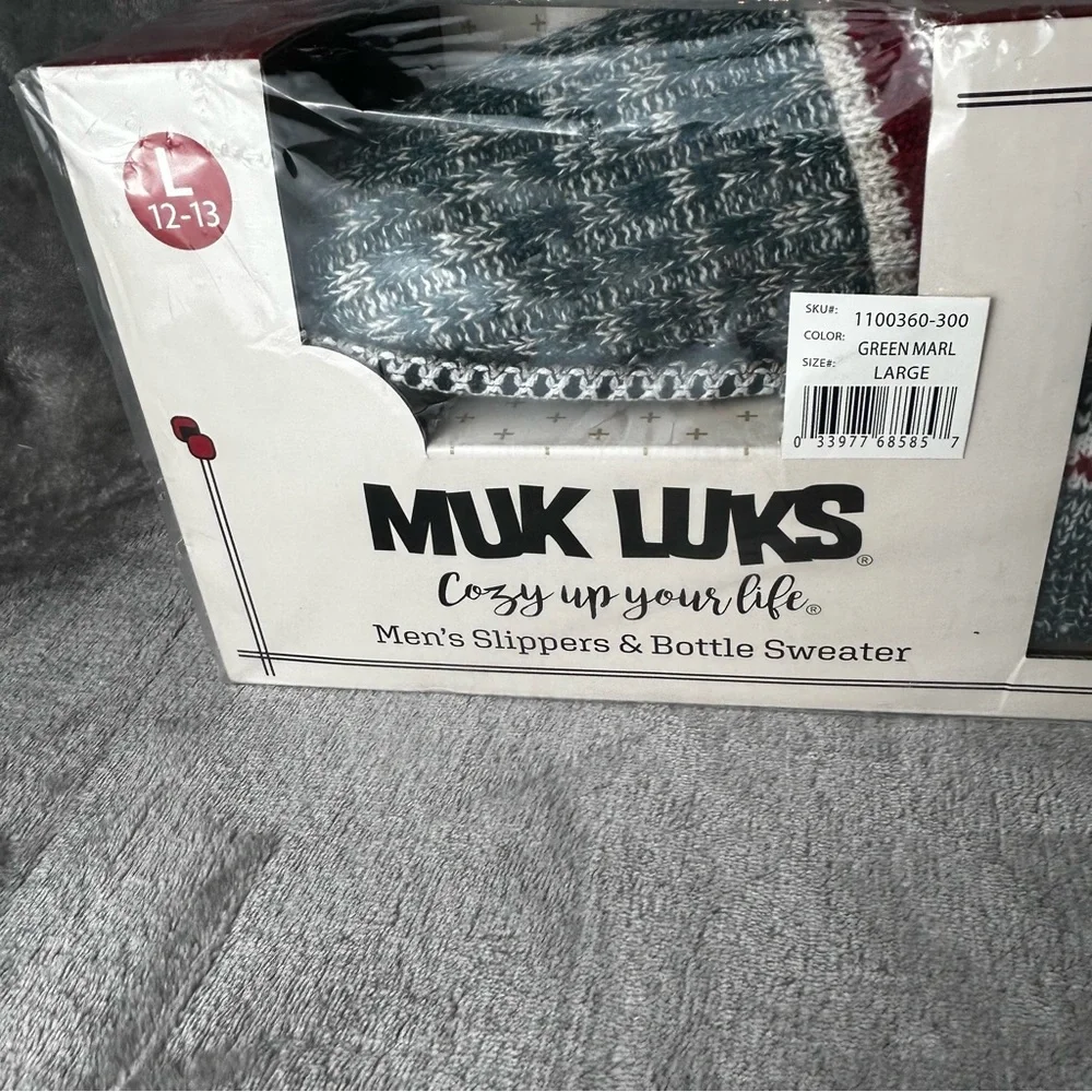 Muk Luks Slippers Mens Large 12-13 With Matching Bottle Sweater Gift For Man New